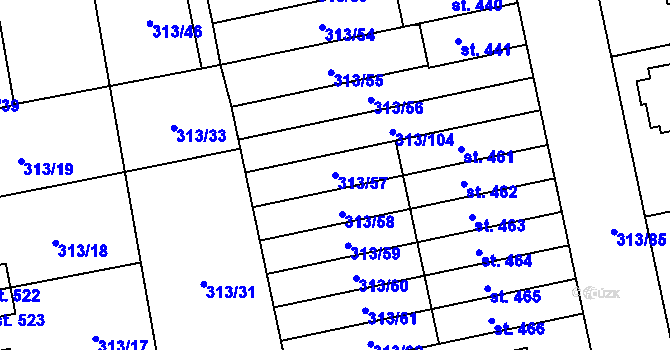 Parcela st. 313/57 v KÚ Husinec u Řeže, Katastrální mapa