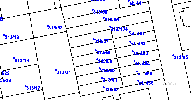 Parcela st. 313/58 v KÚ Husinec u Řeže, Katastrální mapa