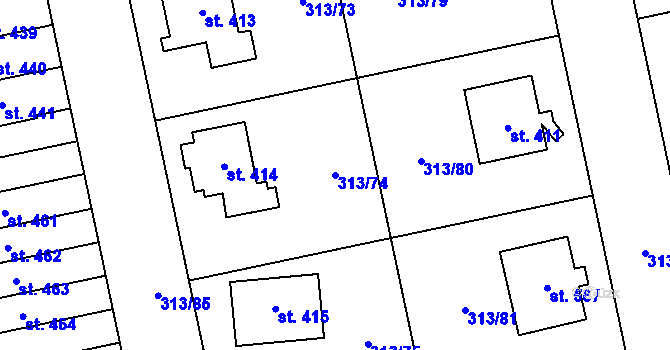 Parcela st. 313/74 v KÚ Husinec u Řeže, Katastrální mapa