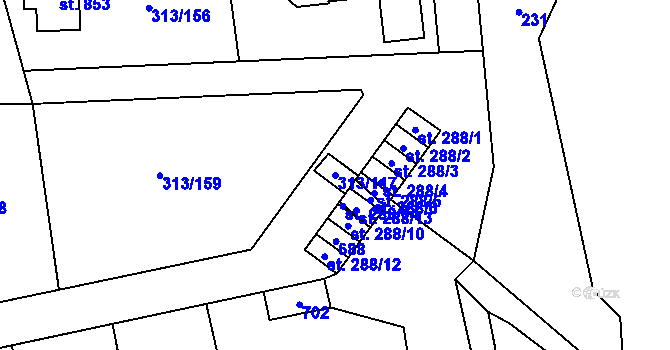 Parcela st. 313/117 v KÚ Husinec u Řeže, Katastrální mapa