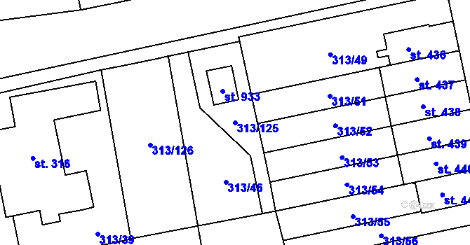 Parcela st. 313/125 v KÚ Husinec u Řeže, Katastrální mapa