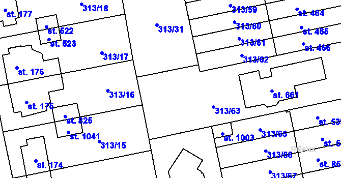 Parcela st. 313/129 v KÚ Husinec u Řeže, Katastrální mapa