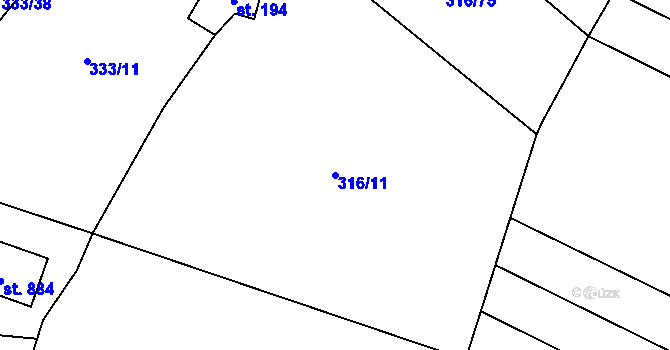 Parcela st. 316/11 v KÚ Husinec u Řeže, Katastrální mapa