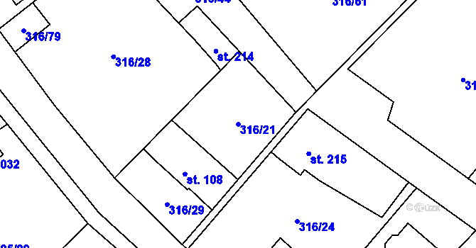 Parcela st. 316/21 v KÚ Husinec u Řeže, Katastrální mapa