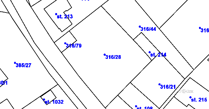 Parcela st. 316/28 v KÚ Husinec u Řeže, Katastrální mapa