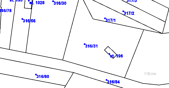 Parcela st. 316/31 v KÚ Husinec u Řeže, Katastrální mapa