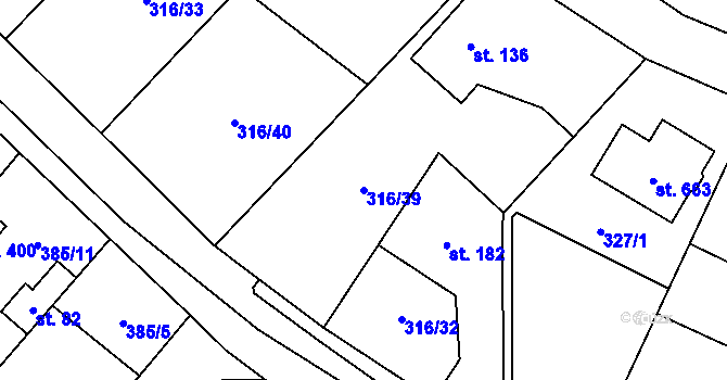 Parcela st. 316/39 v KÚ Husinec u Řeže, Katastrální mapa