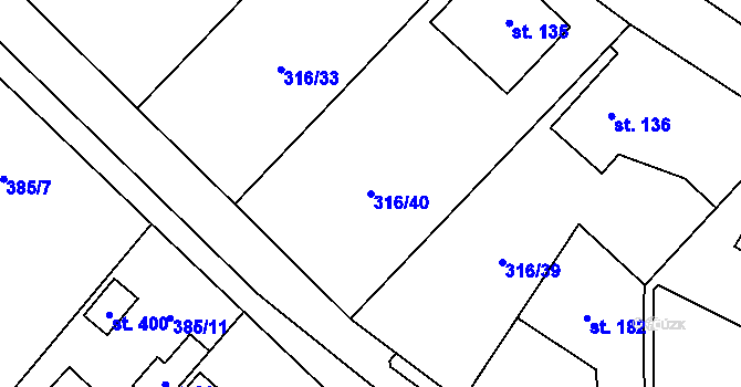 Parcela st. 316/40 v KÚ Husinec u Řeže, Katastrální mapa
