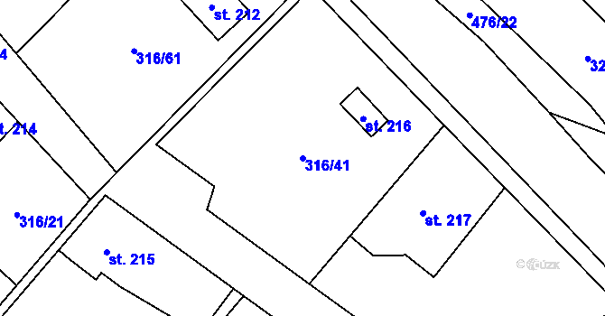 Parcela st. 316/41 v KÚ Husinec u Řeže, Katastrální mapa