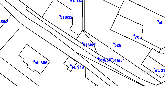 Parcela st. 316/57 v KÚ Husinec u Řeže, Katastrální mapa