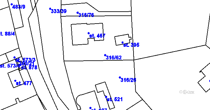 Parcela st. 316/62 v KÚ Husinec u Řeže, Katastrální mapa