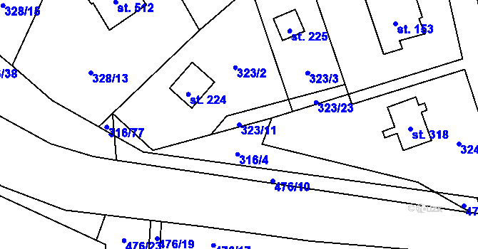 Parcela st. 323/11 v KÚ Husinec u Řeže, Katastrální mapa
