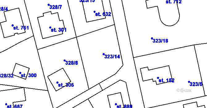 Parcela st. 323/14 v KÚ Husinec u Řeže, Katastrální mapa