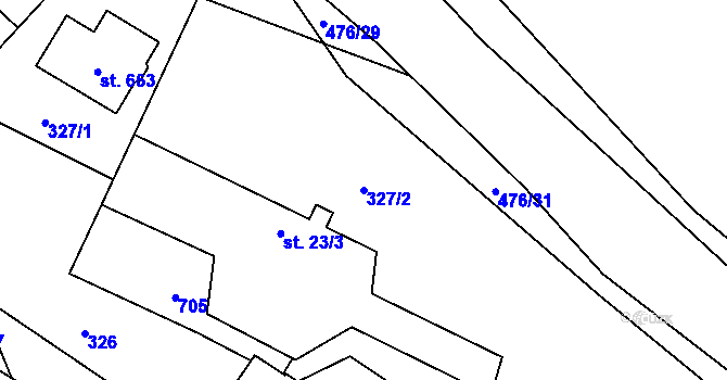 Parcela st. 327/2 v KÚ Husinec u Řeže, Katastrální mapa