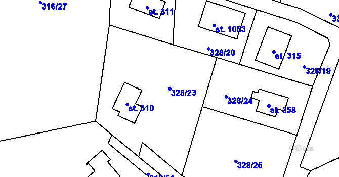 Parcela st. 328/23 v KÚ Husinec u Řeže, Katastrální mapa