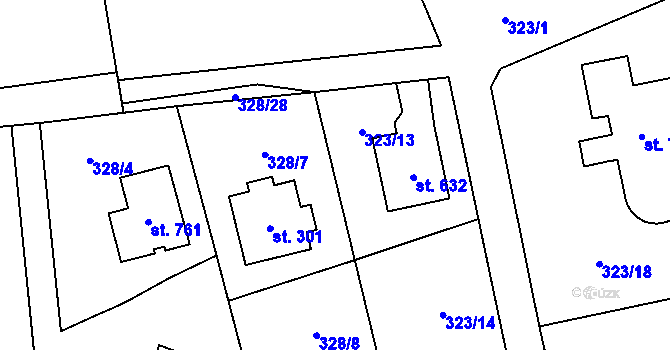 Parcela st. 328/27 v KÚ Husinec u Řeže, Katastrální mapa
