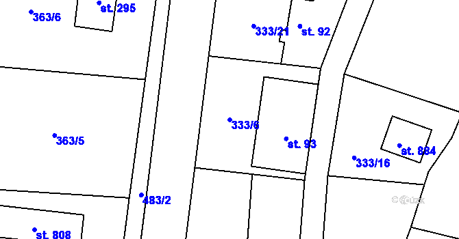 Parcela st. 333/6 v KÚ Husinec u Řeže, Katastrální mapa