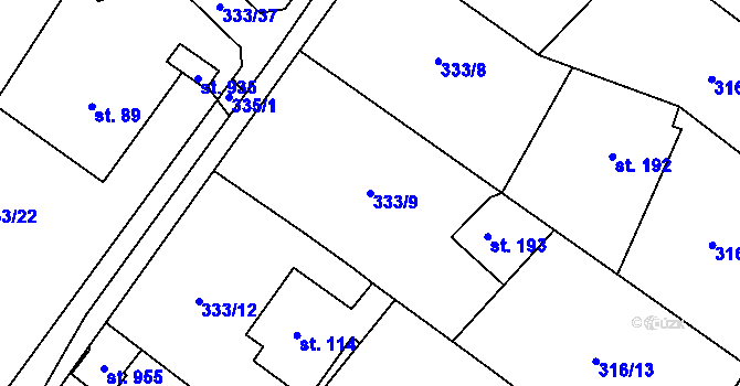 Parcela st. 333/9 v KÚ Husinec u Řeže, Katastrální mapa