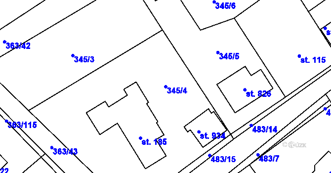 Parcela st. 345/4 v KÚ Husinec u Řeže, Katastrální mapa