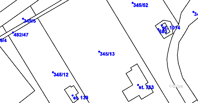 Parcela st. 345/13 v KÚ Husinec u Řeže, Katastrální mapa