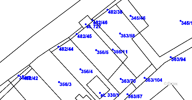 Parcela st. 356/5 v KÚ Husinec u Řeže, Katastrální mapa