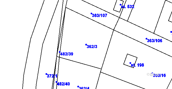 Parcela st. 362/3 v KÚ Husinec u Řeže, Katastrální mapa