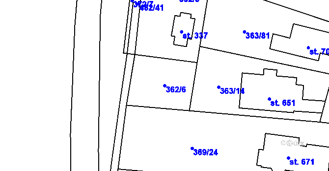 Parcela st. 362/6 v KÚ Husinec u Řeže, Katastrální mapa