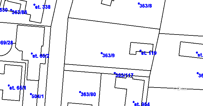Parcela st. 363/9 v KÚ Husinec u Řeže, Katastrální mapa