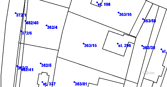 Parcela st. 363/15 v KÚ Husinec u Řeže, Katastrální mapa