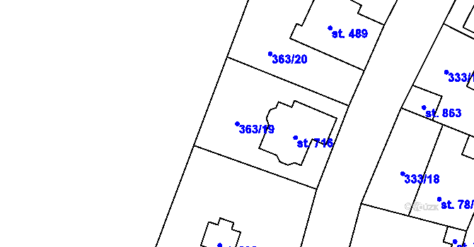 Parcela st. 363/19 v KÚ Husinec u Řeže, Katastrální mapa