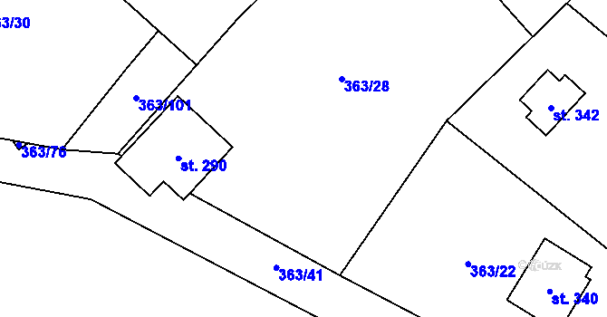 Parcela st. 363/29 v KÚ Husinec u Řeže, Katastrální mapa