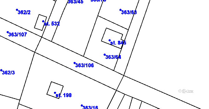 Parcela st. 363/64 v KÚ Husinec u Řeže, Katastrální mapa