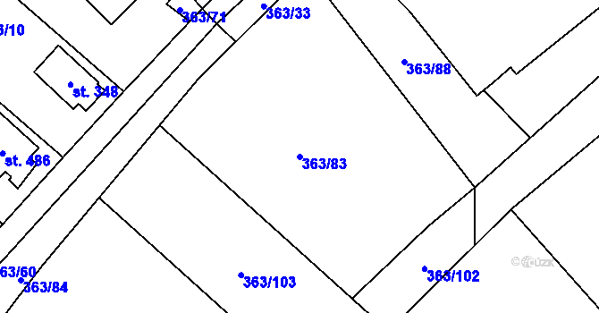 Parcela st. 363/83 v KÚ Husinec u Řeže, Katastrální mapa