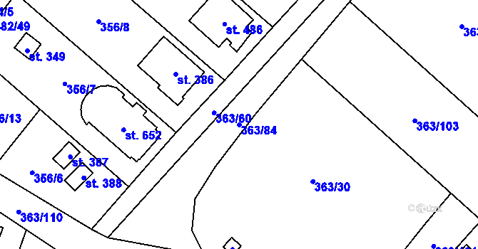 Parcela st. 363/84 v KÚ Husinec u Řeže, Katastrální mapa