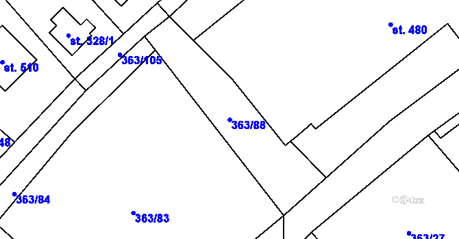 Parcela st. 363/88 v KÚ Husinec u Řeže, Katastrální mapa