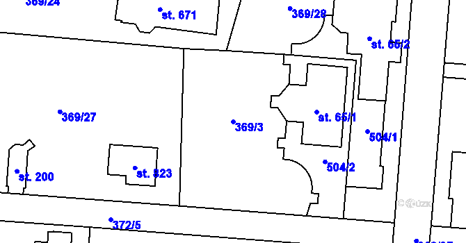 Parcela st. 369/3 v KÚ Husinec u Řeže, Katastrální mapa