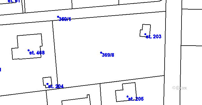 Parcela st. 369/8 v KÚ Husinec u Řeže, Katastrální mapa
