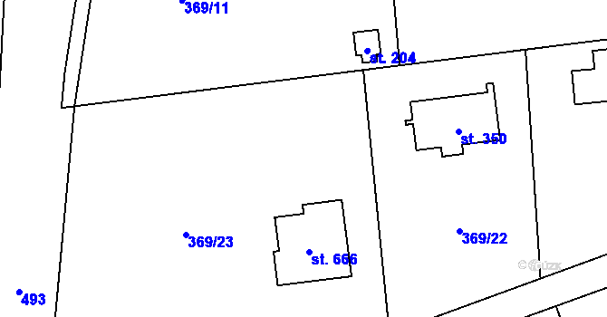 Parcela st. 369/9 v KÚ Husinec u Řeže, Katastrální mapa