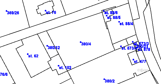 Parcela st. 380/4 v KÚ Husinec u Řeže, Katastrální mapa