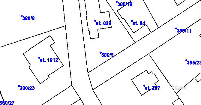 Parcela st. 380/5 v KÚ Husinec u Řeže, Katastrální mapa