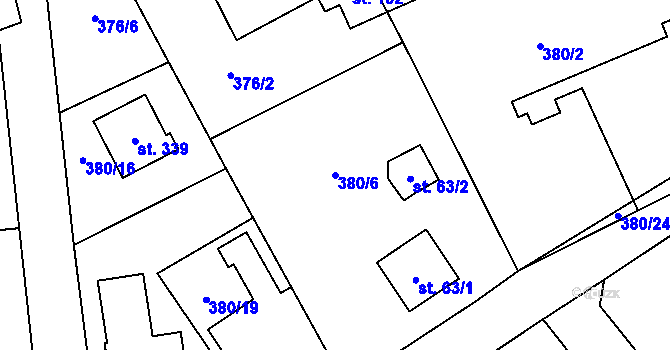 Parcela st. 380/6 v KÚ Husinec u Řeže, Katastrální mapa