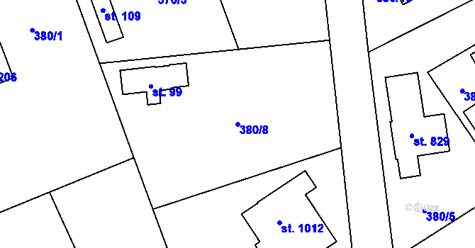 Parcela st. 380/8 v KÚ Husinec u Řeže, Katastrální mapa