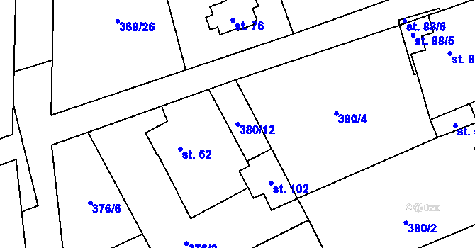 Parcela st. 380/12 v KÚ Husinec u Řeže, Katastrální mapa
