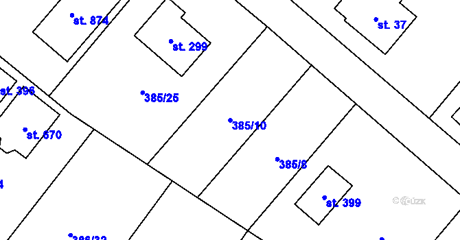 Parcela st. 385/10 v KÚ Husinec u Řeže, Katastrální mapa