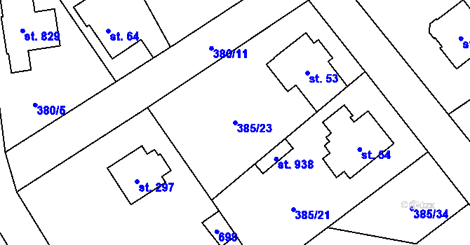 Parcela st. 385/23 v KÚ Husinec u Řeže, Katastrální mapa