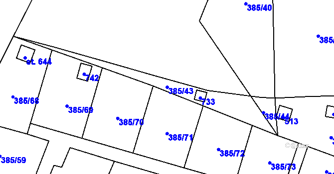 Parcela st. 385/43 v KÚ Husinec u Řeže, Katastrální mapa