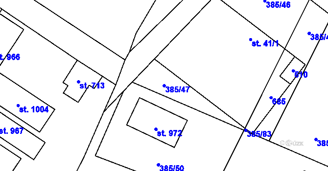 Parcela st. 385/47 v KÚ Husinec u Řeže, Katastrální mapa