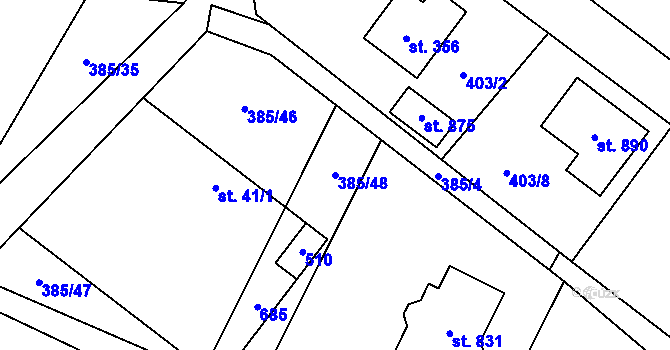 Parcela st. 385/48 v KÚ Husinec u Řeže, Katastrální mapa