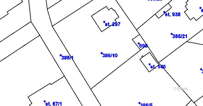 Parcela st. 386/10 v KÚ Husinec u Řeže, Katastrální mapa