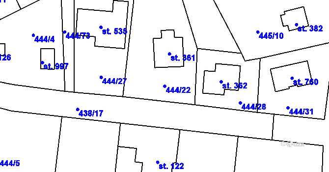 Parcela st. 444/22 v KÚ Husinec u Řeže, Katastrální mapa